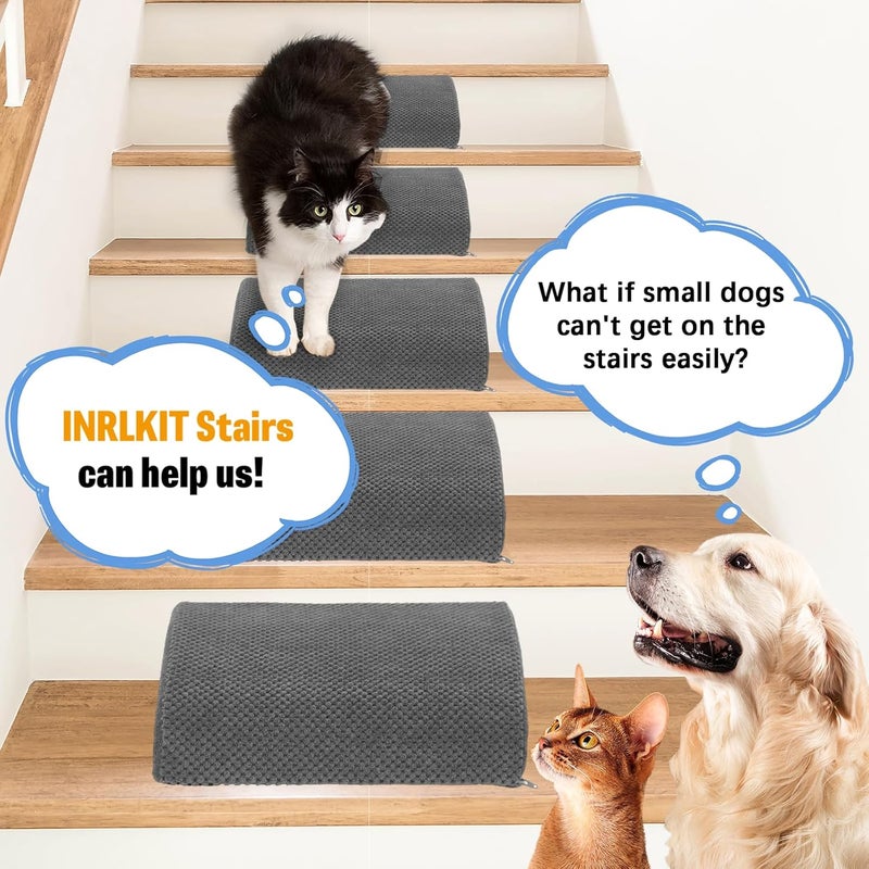 INRLKIT 5 Pack 40D Density Foam Dog Ramp for Stairs Suits for Small Dogs Cats, Pet Steps Stairs for Staircase Stairs with Anti-Slip Bottom and Self-Sticky Pads to Fix Grey - Image 4